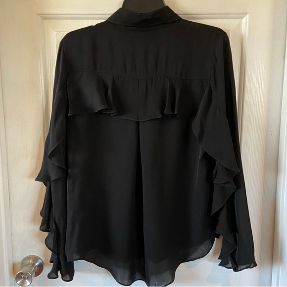 Nicole Miller Collection Silk Blouse Black Sheer Ruffles Small Whimsigoth Witchy - Picture 2 of 7